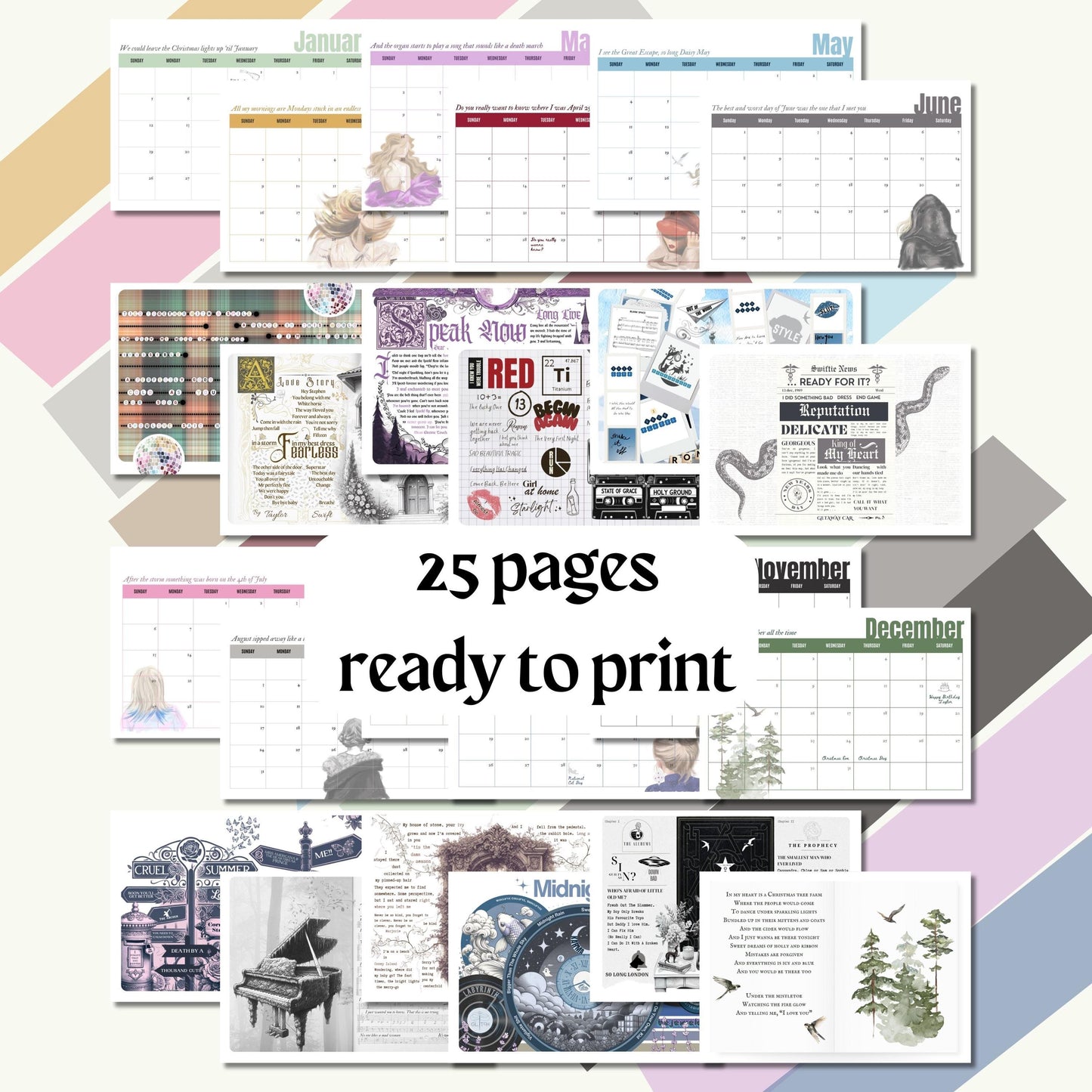 Swifties 2025 Desk Calendar (Instant Digital Download)