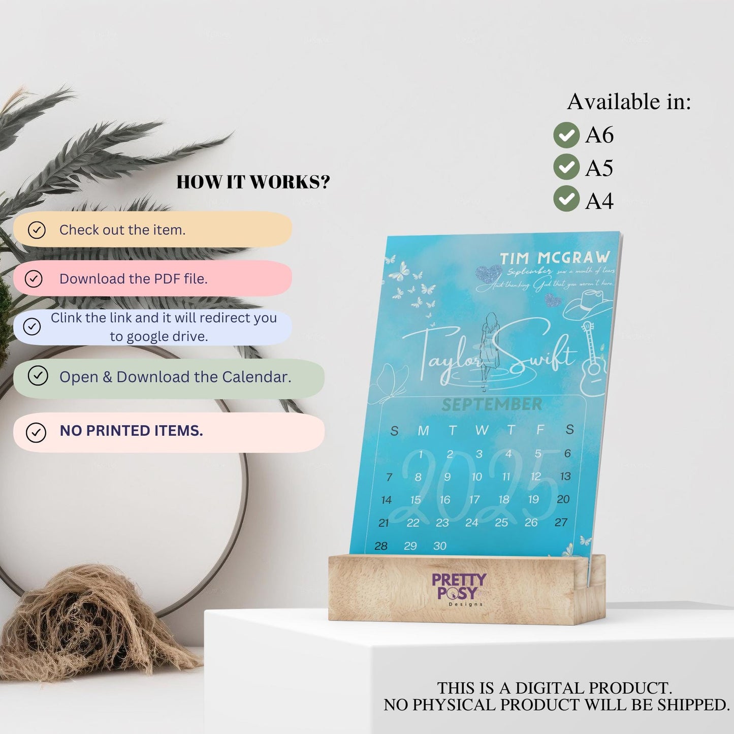 2025 Taylor Swift Eras Desk Calendar – Printable Lyrics Calendar for Swifties(Digital Download)